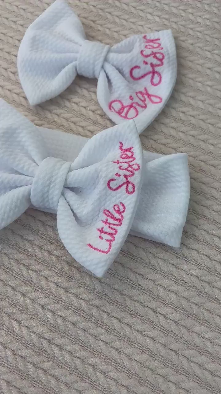 Little Sister Matching Bow Headband   Newborn infant or toddler perfect for family matching, baby sprinkle gift and baby announcement